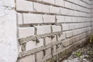 Reparation af murstensvæg med frisk mørtel